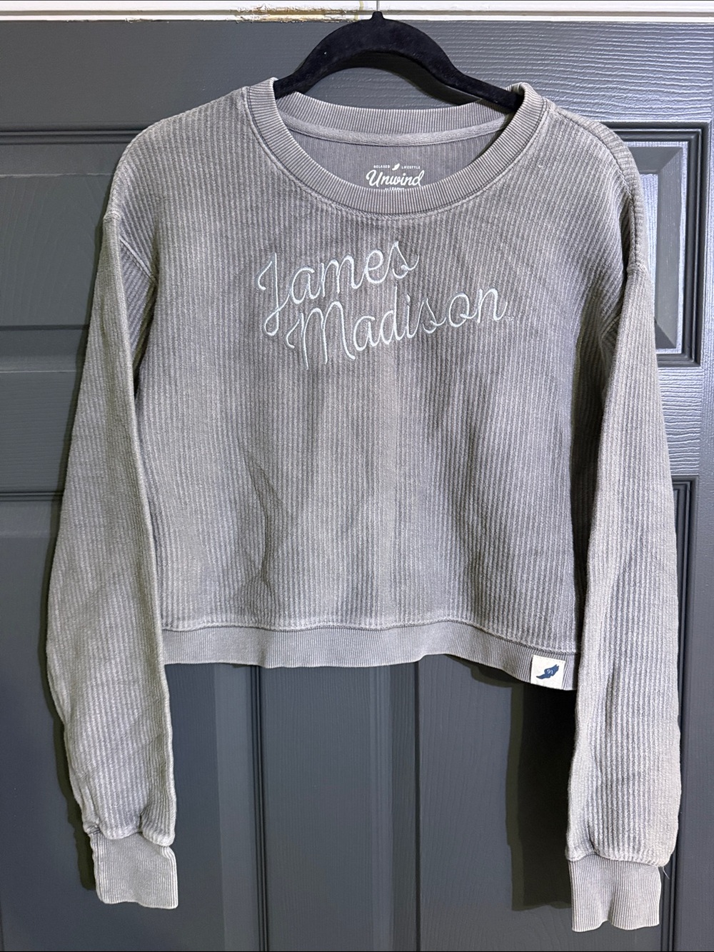JMU Embroidered Ribbed Crewneck Sweatshirt - Light Gray